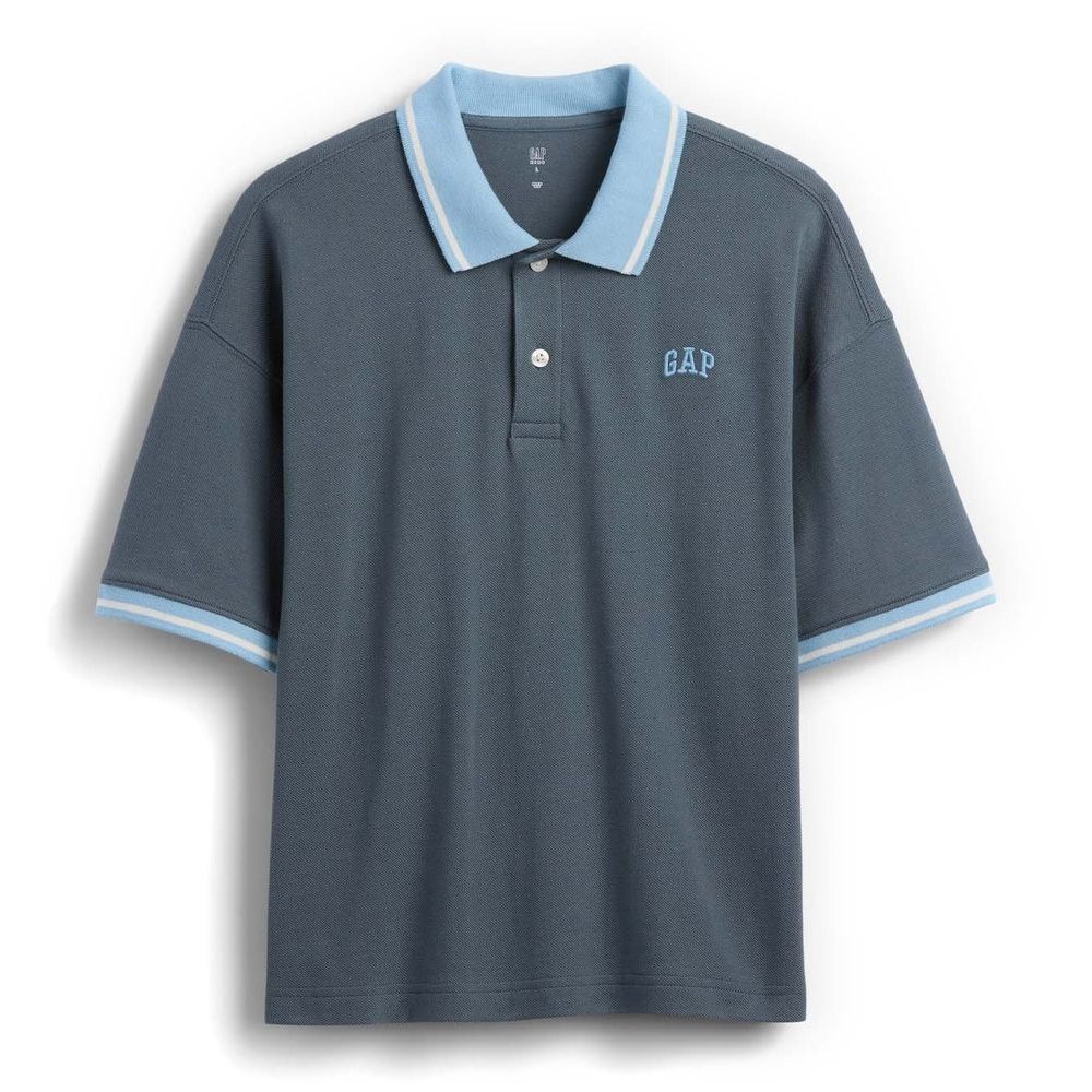 887102-00 Dětské oversize polo tričko s logem Modrá