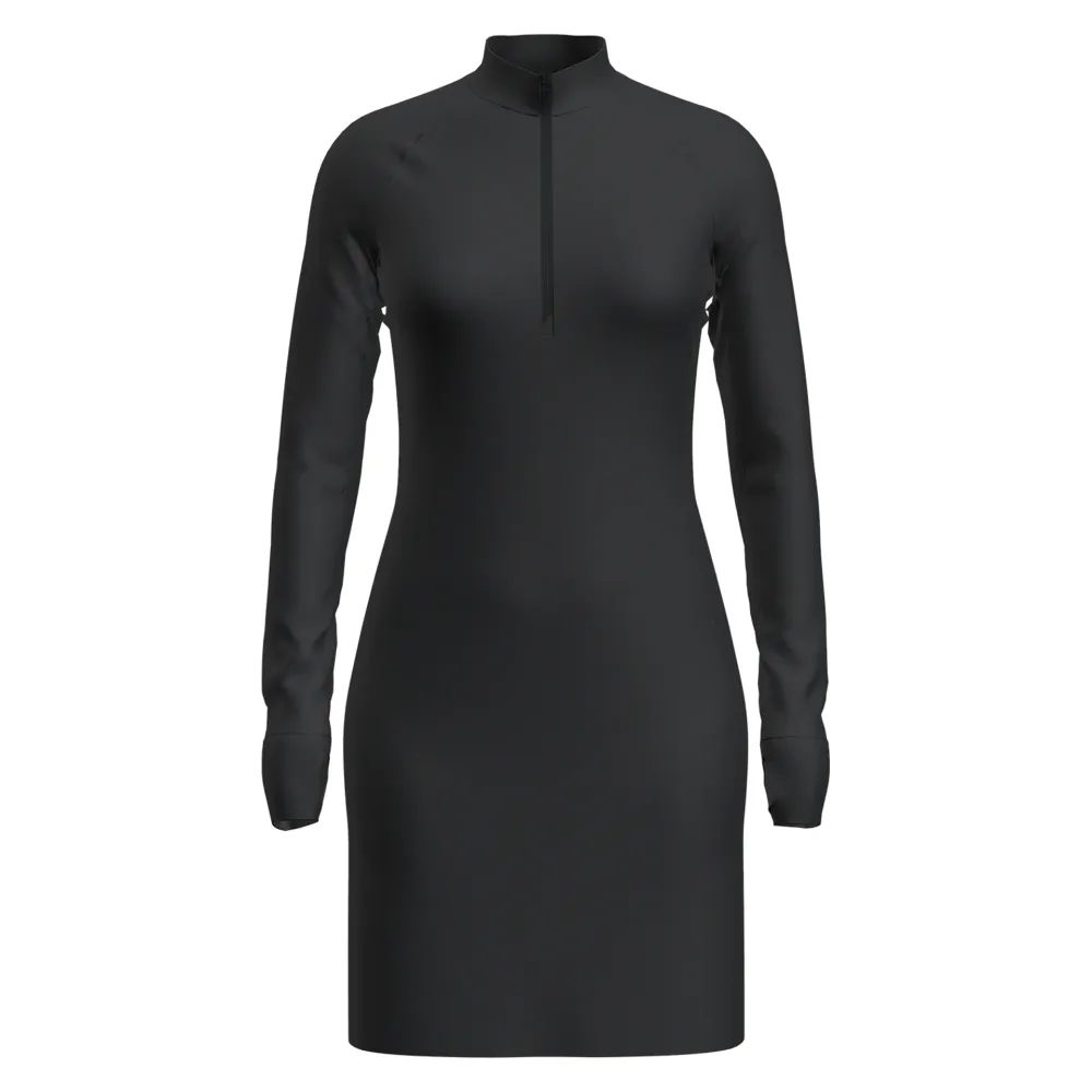 W Mer 260 Granary LS Half Zip Tee Dress, BLACK