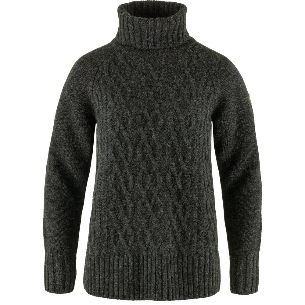 Övik Cable Knit Roller Neck W Dark Grey