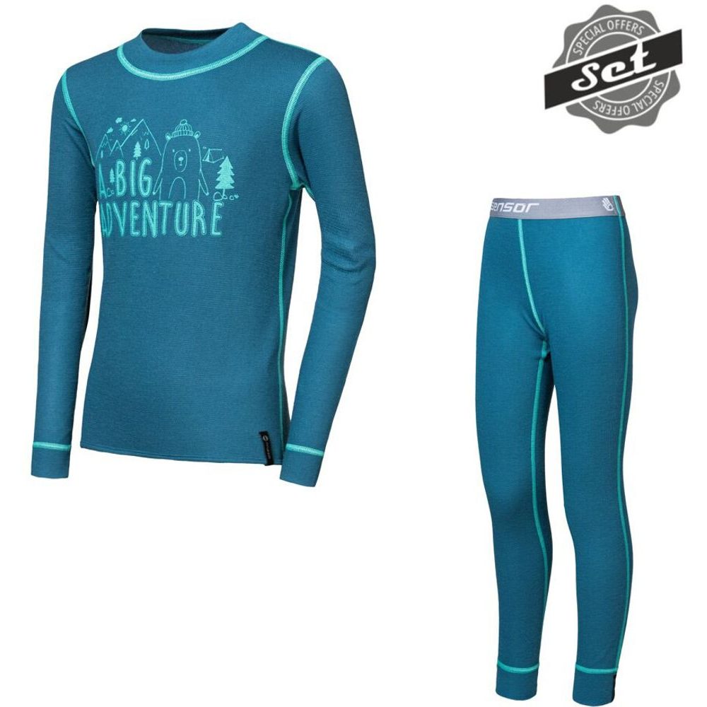 DOUBLE FACE SET ADVENTURE dětský triko dl.rukáv + spodky safír