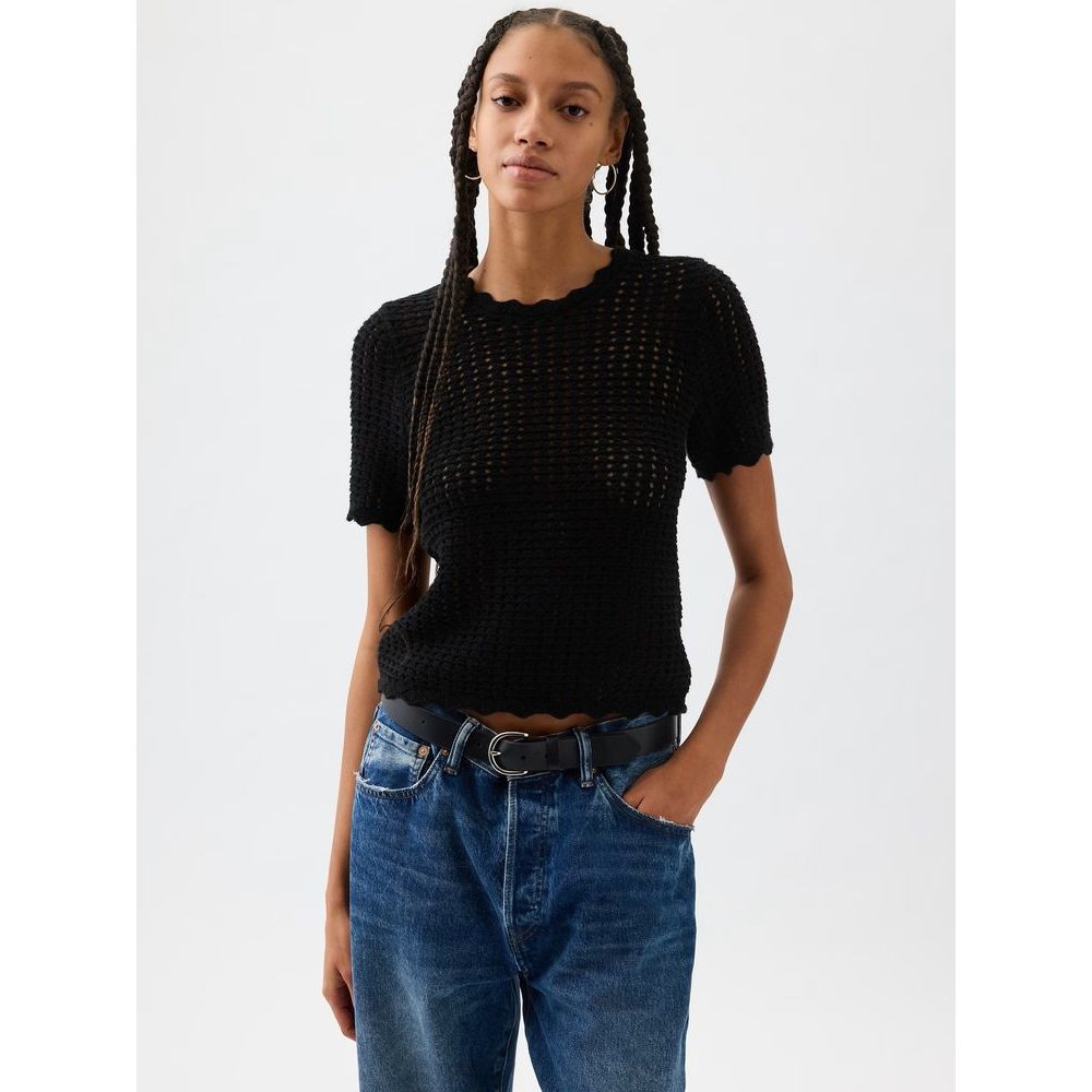 864914-01 Háčkované tričko Černá