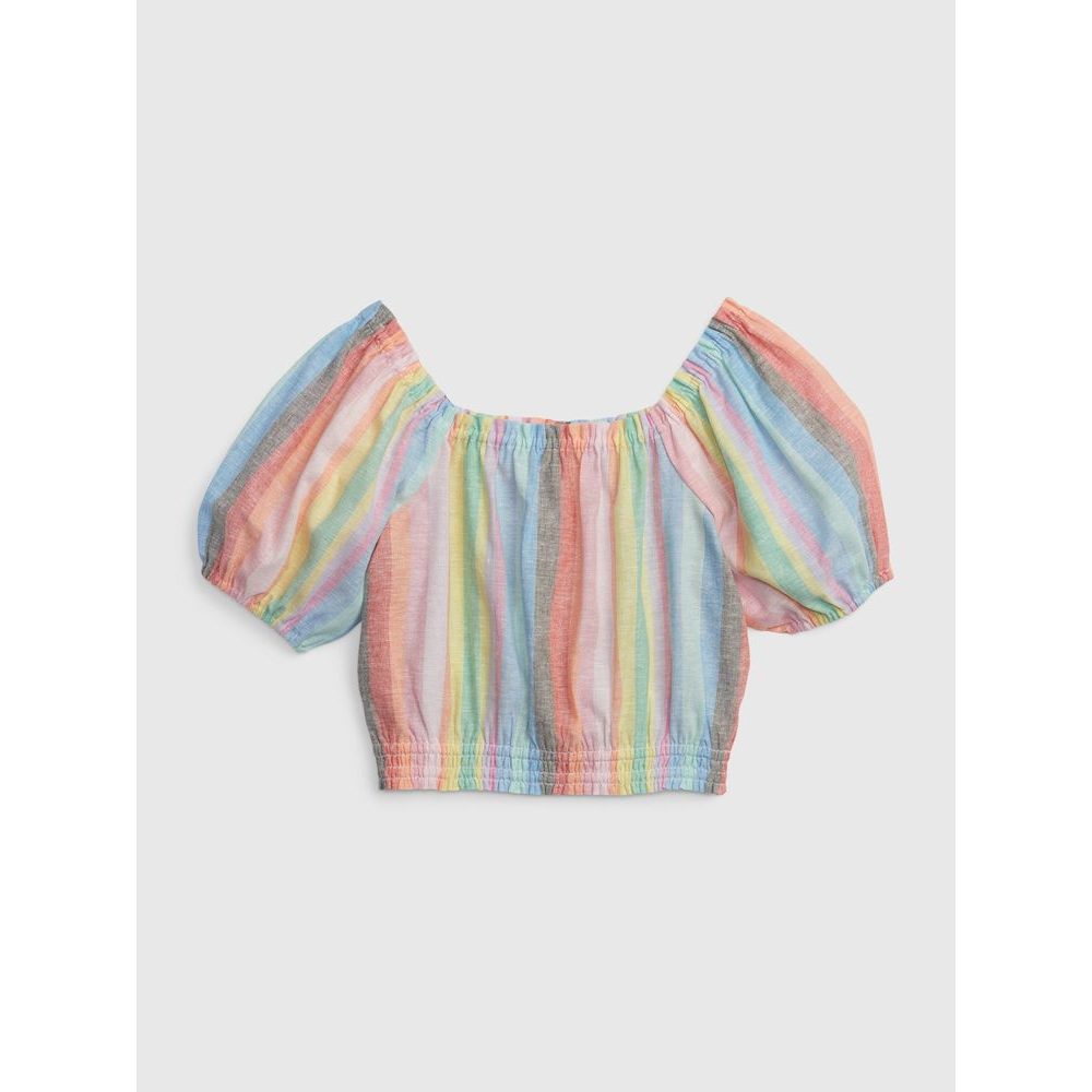 601092-02 Dětský lněný pruhovaný top Barevná