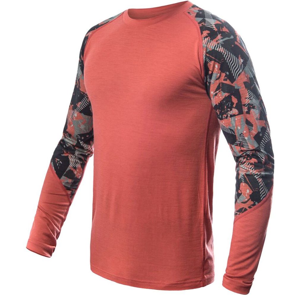 MERINO IMPRESS pánské triko dl.rukáv terracotta/rush