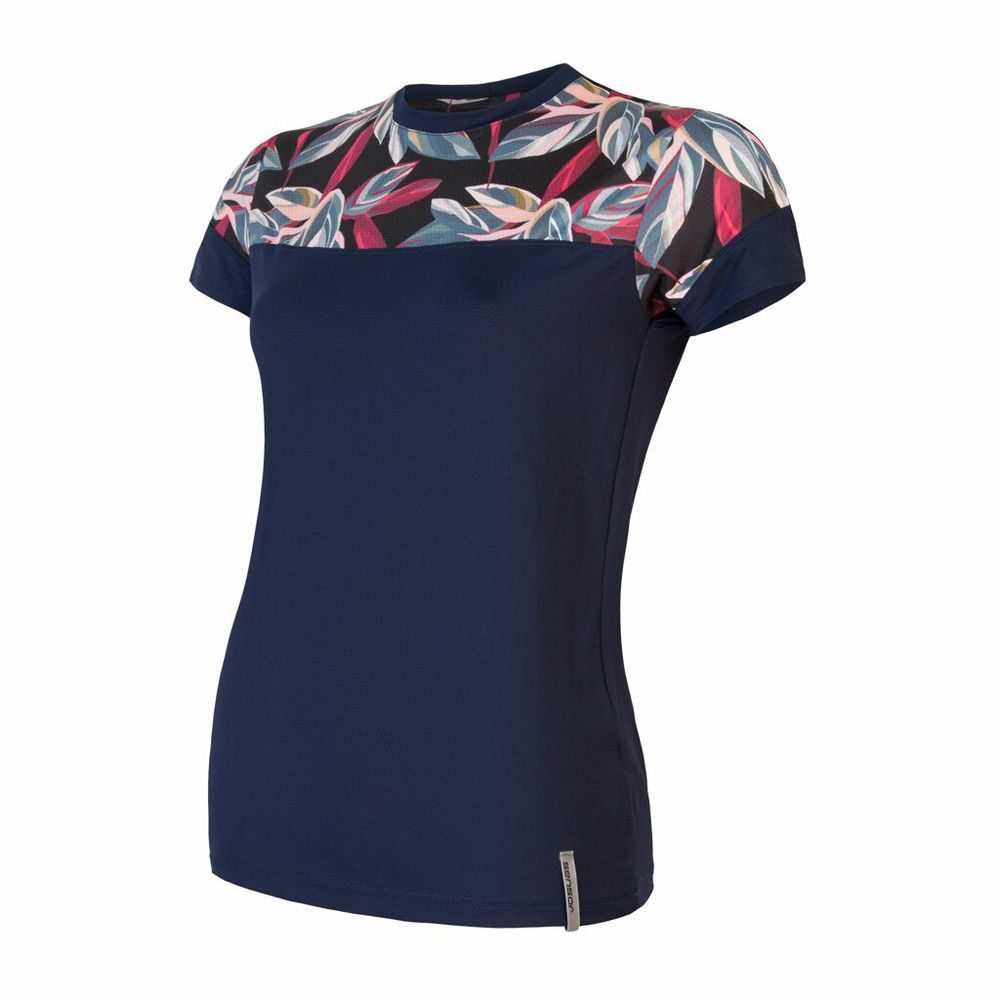 COOLMAX IMPRESS dámské triko kr.rukáv deep blue/leaves