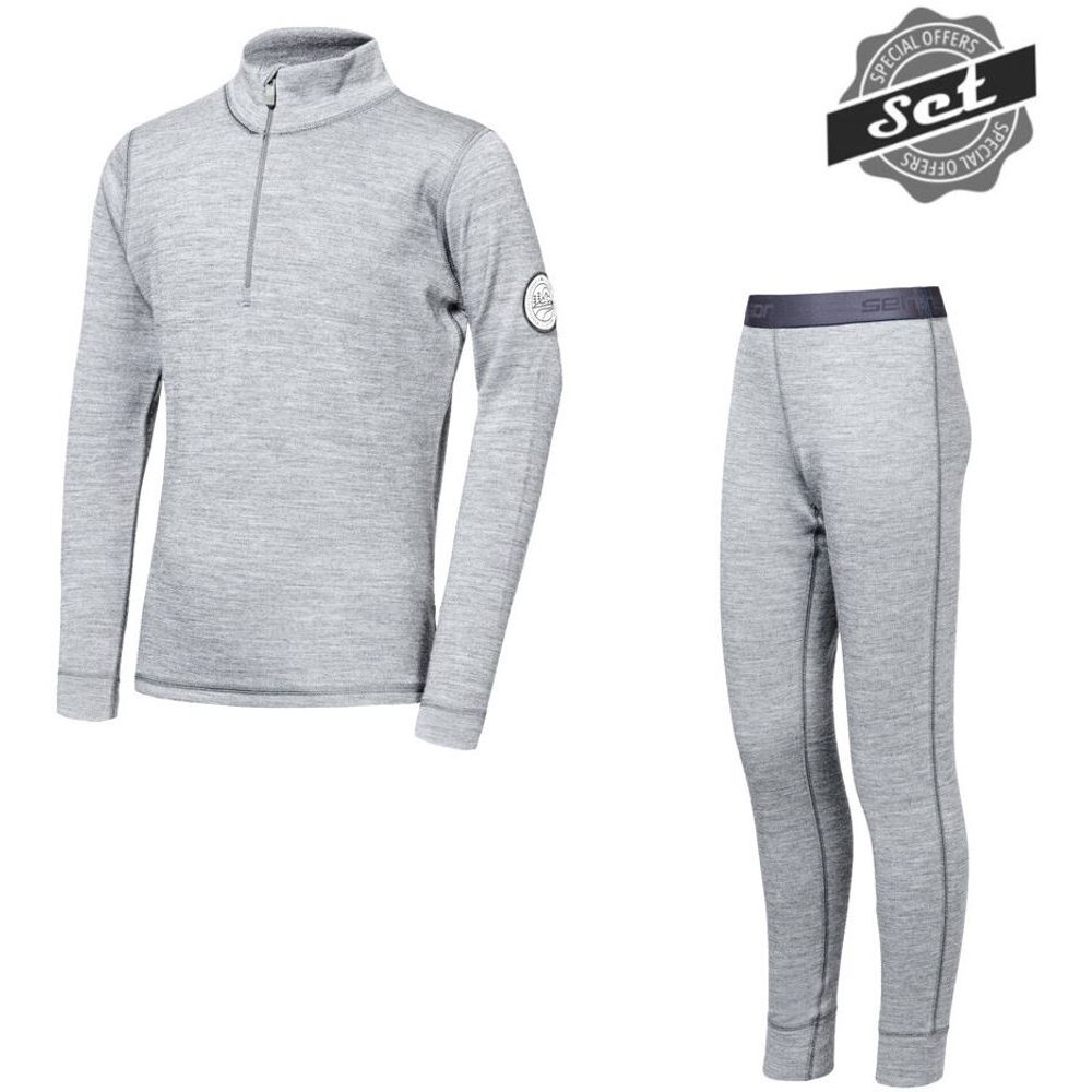 MERINO BOLD dětský set triko dl.rukáv zip + spodky cool gray