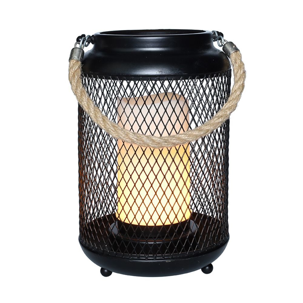 WO3101 kovová lucerna s LED svíčkou, teplá bílá, 3xAA, černá, 20cm