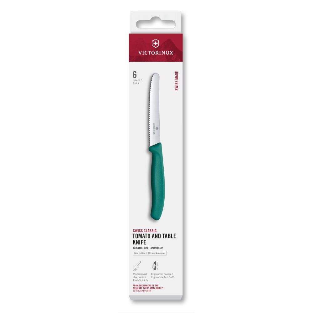 Swiss Classic, tomato and table knife, 6pcs, 11cm, wavy, green, box