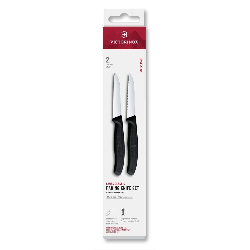 Swiss Classic, paring knife set, 2pcs,8cm,straight/wavy,black,box