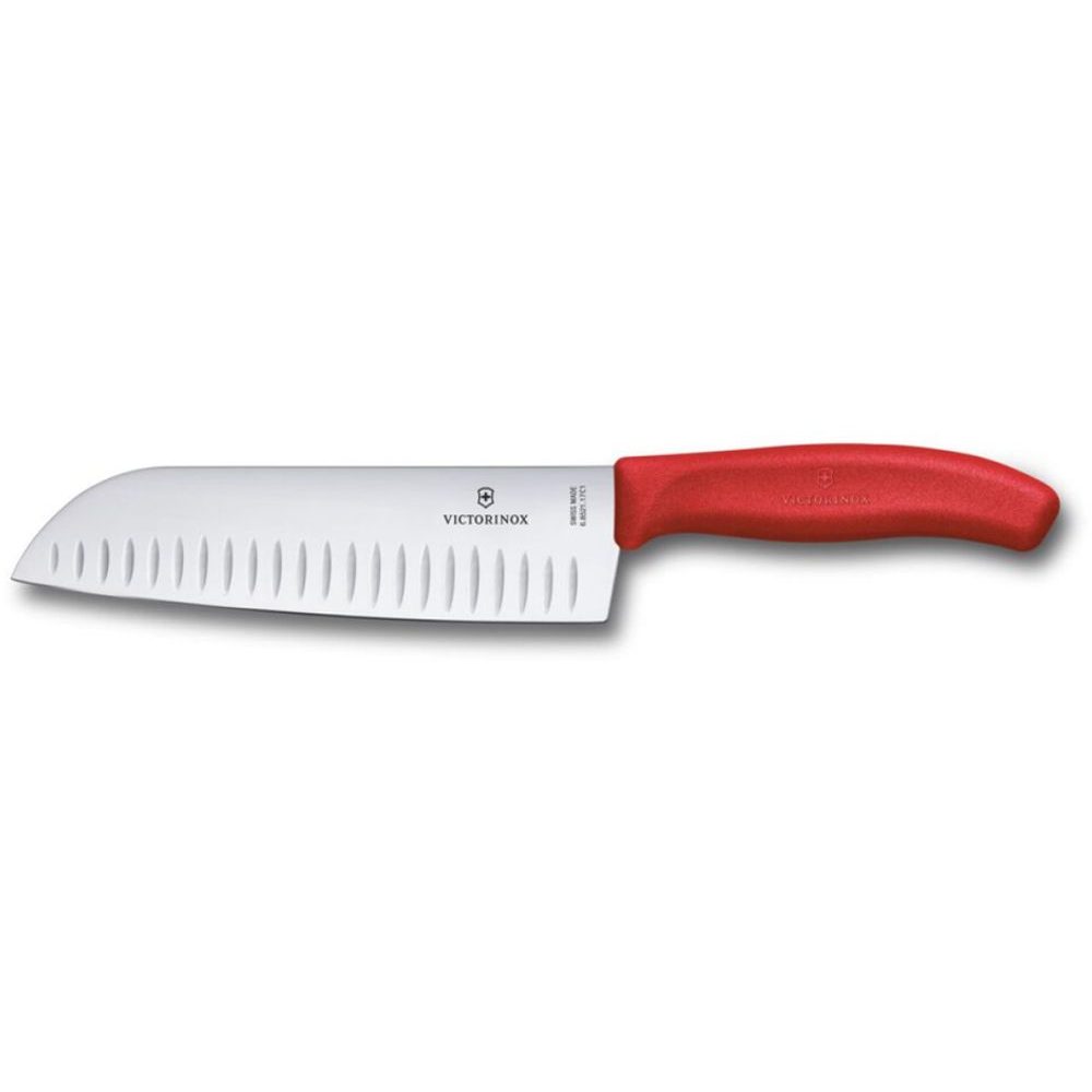 Swiss Classic, santoku knife, 17cm, straight, fluted, red, blister