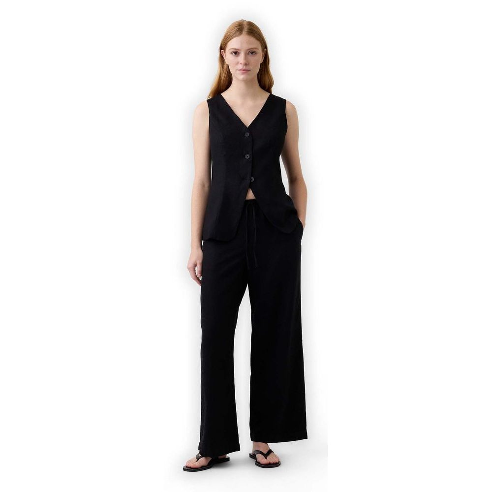 874424-03 Kalhoty z lněné směsi Wide-Leg Černá
