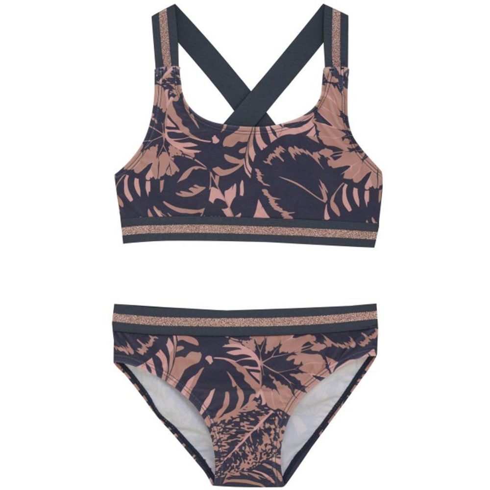 Bikini W. Contrast Straps, AOP-5077-Coral Blush