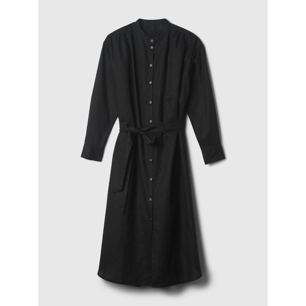 Lněné midi šaty Černá