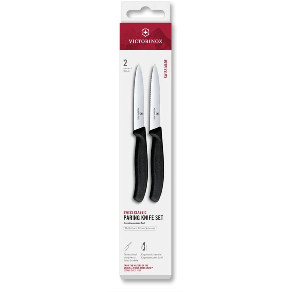 Swiss Classic, paring knife set, 2pcs, 10cm, straight/wavy, black, box