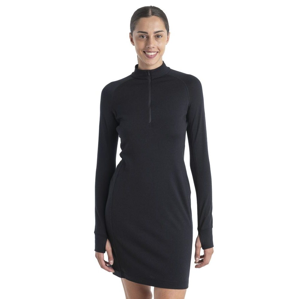 W Mer 260 Granary LS Half Zip Tee Dress, BLACK
