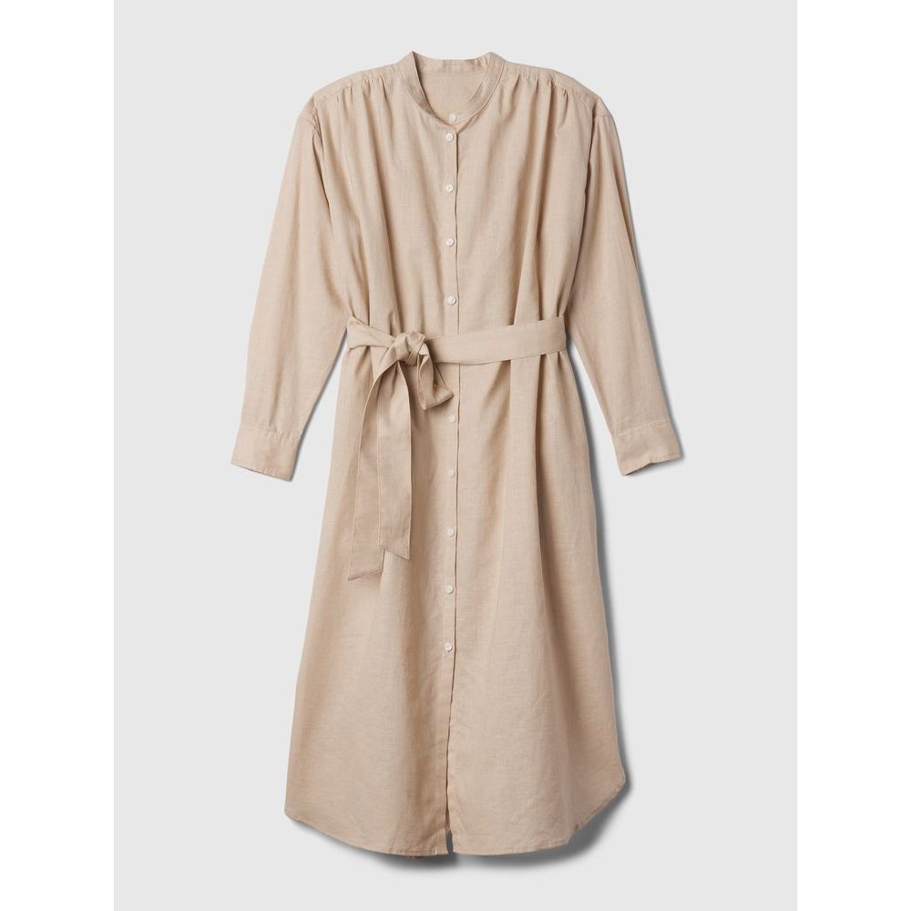 857614-01 Lněné midi šaty Béžová
