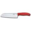 Swiss Classic, santoku knife, 17cm, straight, fluted, red, blister