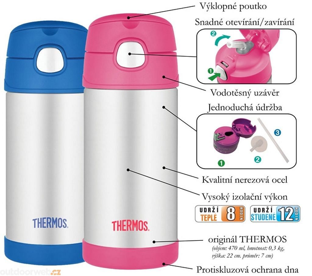  Baby thermos with straw 355 ml pink - Stainless steel  vacuum insulated bottle - THERMOS - 24.06 € - outdoorové oblečení a  vybavení shop