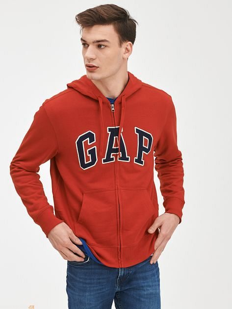 490384-08 Mikina na zip logo GAP french terry Červená - Pánská bavlněná  mikina s logem - GAP - 45.67 €