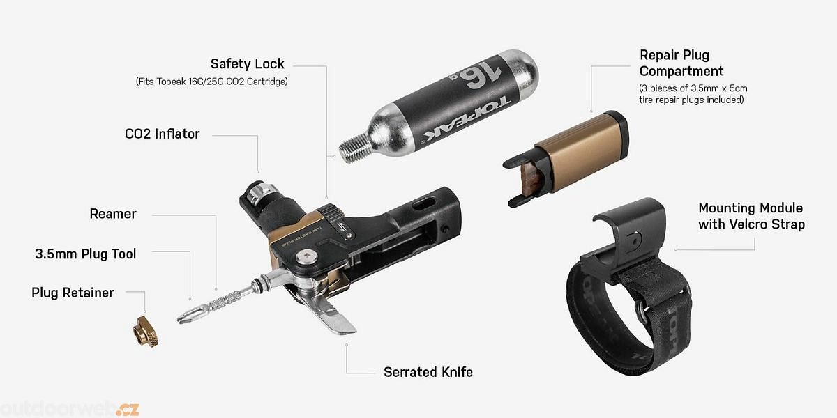 Kit Riparazione Forature Topeak Tubi Master X, Senza Cartuccia CO2, In Alluminio CNC, Per Valvole Presta/Schrader
