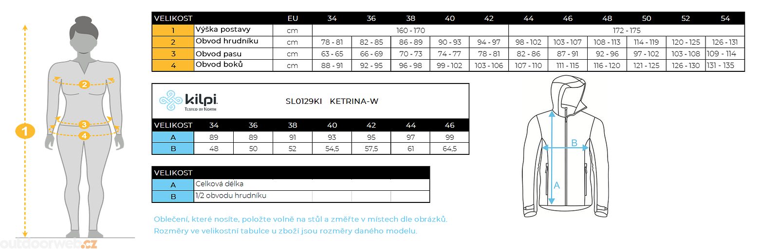Katina Size Guide Ketrina w černá - Dámský zimní kabát - KILPI - 2 499 Kč