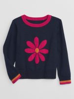 GAP 725398-00 Dětský svetr s květinou Tmavě modrá