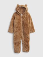 GAP 428053-02 Baby plyšová kombinéza na zip sherpa Hnědá