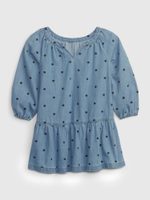 414484-00 Dětské džínové šaty s puntíky Modrá