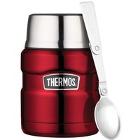 Food thermos with folding spoon and cup 470 ml red