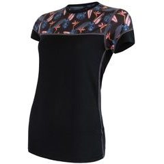 SENSOR MERINO IMPRESS dámské triko kr.rukáv černá/floral