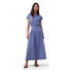 GAP 875488-02 Košilové popelínové maxi šaty Tmavě modrá