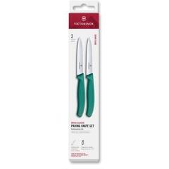 VICTORINOX Swiss Classic, paring knife set, 2pcs, 10cm, straight/wavy, green, box