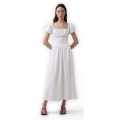 GAP 878167-02 Maxi šaty z lněné směsi s kapsami Bílá