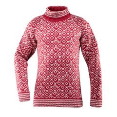 DEVOLD Svalbard sweater high neck hindberry/offwhite