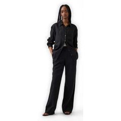 GAP 877623-08 Kalhoty z lněné směsi Relaxed Wide-Leg Černá