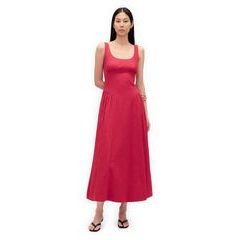 GAP 877570-00 Maxi šaty z lněné směsi Červená