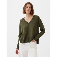 GAP 854769-03 Lněný svetr s rozparky Zelená