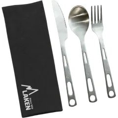 LAKEN Stainless Steel Cutlery Set with Canvas and Velcro Case Lunar Silver
