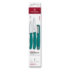 VICTORINOX Swiss Classic, paring knife set with I-peeler, 3pcs, green, box