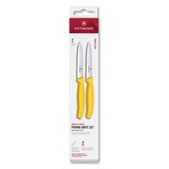 VICTORINOX Swiss Classic, paring knife set, 2pcs, 10cm, straight/wavy, yellow, box