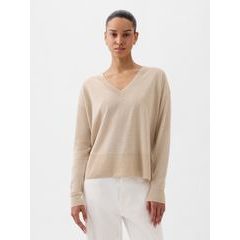 GAP 854769-02 Lněný svetr s rozparky Béžová