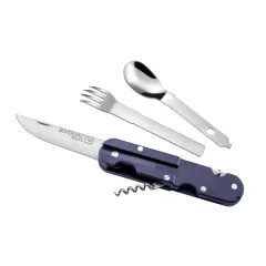 TB OUTDOOR BIVOUAC FRENCH NAVY BLUE HANDLE - TEXTILE POUCH - FORK and SPOON