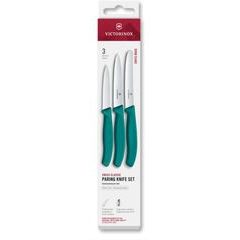 VICTORINOX Swiss Classic, paring knife set, 3pcs, straight/wavy, green, box