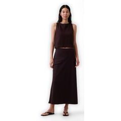 GAP 894387-00 Maxi sukně z lněné směsi Hnědá