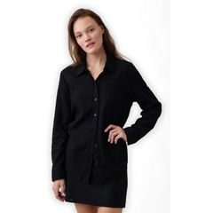 GAP 887679-00 Oversize košile z lněné směsi Easy Shirt Černá