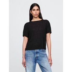 GAP 778377-02 Lněné crop tričko Černá