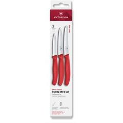 VICTORINOX Swiss Classic, paring knife set, 3pcs, straight/wavy, red, box