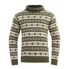 DEVOLD Alnes Wool Roll Neck, Olive/Offwhite