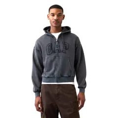 GAP VintageSoft Oversized Logo Zip Hoodie šedá