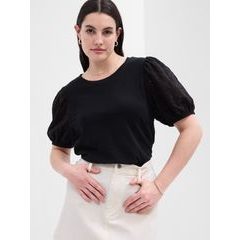 GAP 654275-02 Tričko s krajkovými rukávy Černá