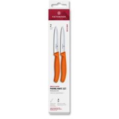 VICTORINOX Swiss Classic, paring knife set, 2pcs, 10cm, straight/wavy, orange, box